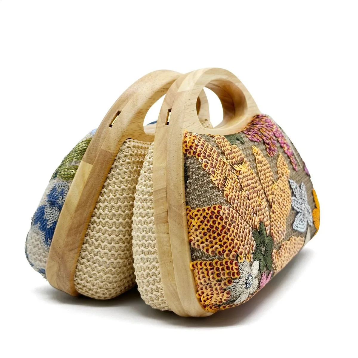 Ladies party display temperature grass womens handheld dinner bag wooden nightclub shoulder embroidered 241014