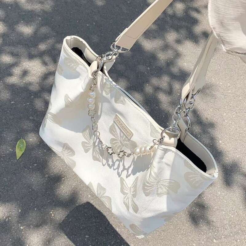 Shoulder Trend White for Women Bow Elegant Large Capacity Tote Bag Aesthetic Simple Casual Exquisite Fashion Ladies Handbag