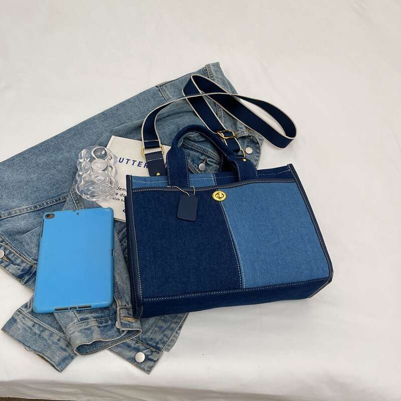 capacity handbag Large for women in 2025, new fashionable patchwork denim work and commuting bag, broadband crossbody tote bag commutg broadb f612