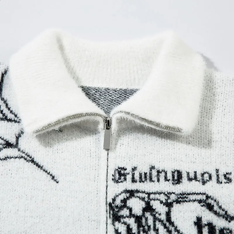 Vintage oversized sweater cardigan wool sweater Y2K knitted butterfly double zipper skydiver streetwear hip-hop punk loose sweater jacket 241007