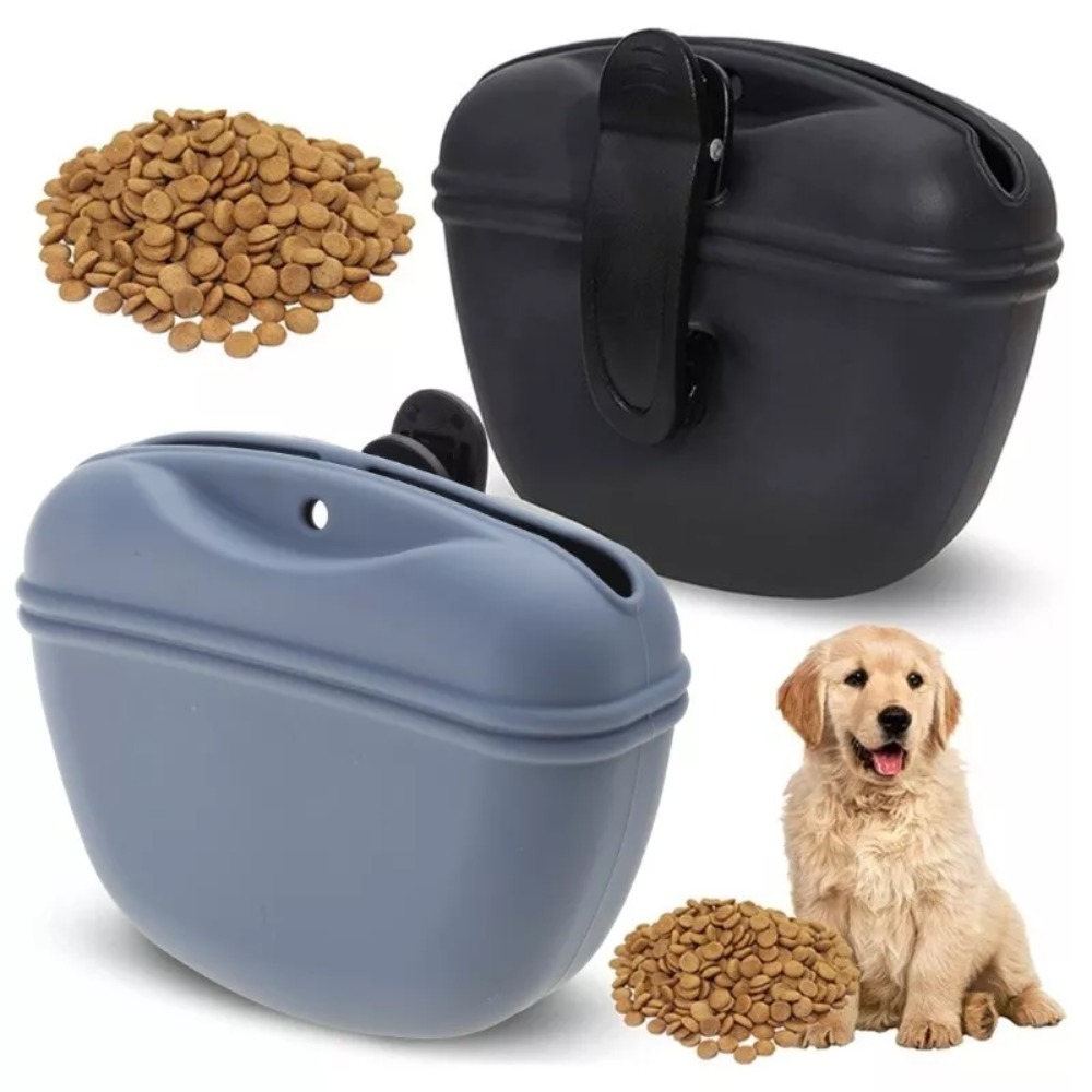 Silicone Dog Pouch Food Dispenser Portable Training Container Convenient Magnetic Buckle Closing and Waist Clip for Dog Walks