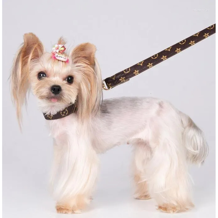 Dog Collars Designer Leashes Adjustable PU Leather Pet Fashion Letters Print Old Flowers For Cat Necklace Durable Neck Decoration Accessory cb7