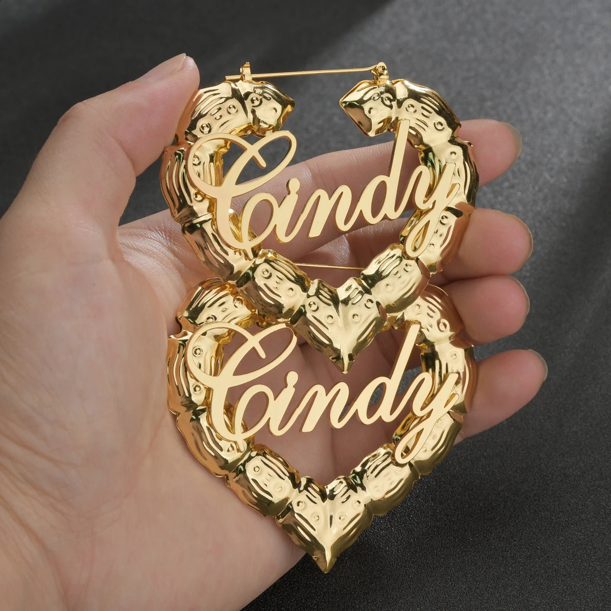 Atoztide Stainless Steel Large Hoop Earrings for Women Gold Color Hollow Customize Name Bamboo Style Circle Earring Jewelry Gift 241014