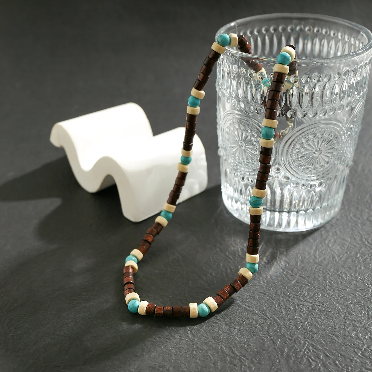 Trendy Small Wood Beads Necklace Men Vintage Short Beaded Chain Choker Necklaces 2023 Fashion Jewelry Collar on Neck Accessories 241010