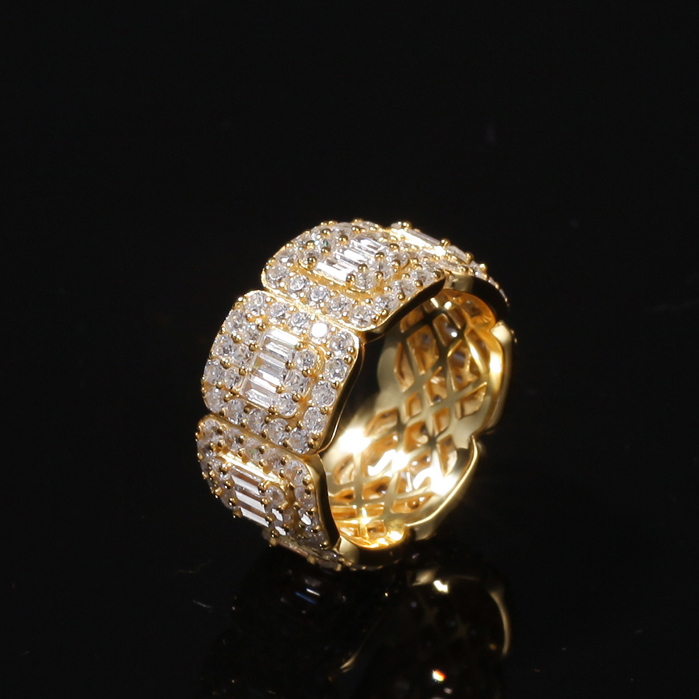 S Sterg Sier Iced Out VVS Baguette Moissanite Men Ring and Rappers Hip Hop Jewelry With GRA Certificate