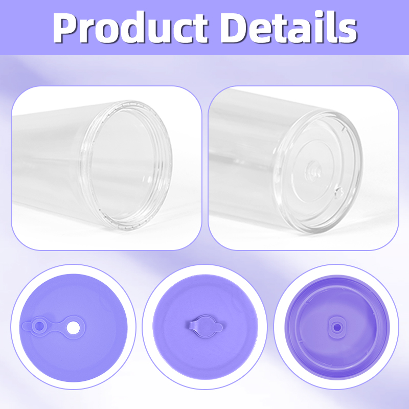 Pre-drilled 12oz 16oz 24oz Acrylic Tumblers with Colored sealing lid and Straws Snow Globe Tumbler Double Wall Clear Plastic Tumblers with hole and pl