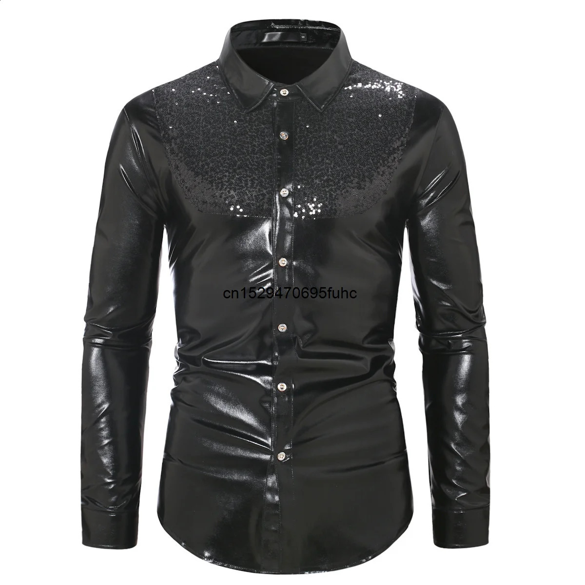 2024 Shining Gold Glitter Shirt Mens Slim fit Long sleeved Mens Dress 70s Nightclub Party Stage Singer Costume Mens Style 241015