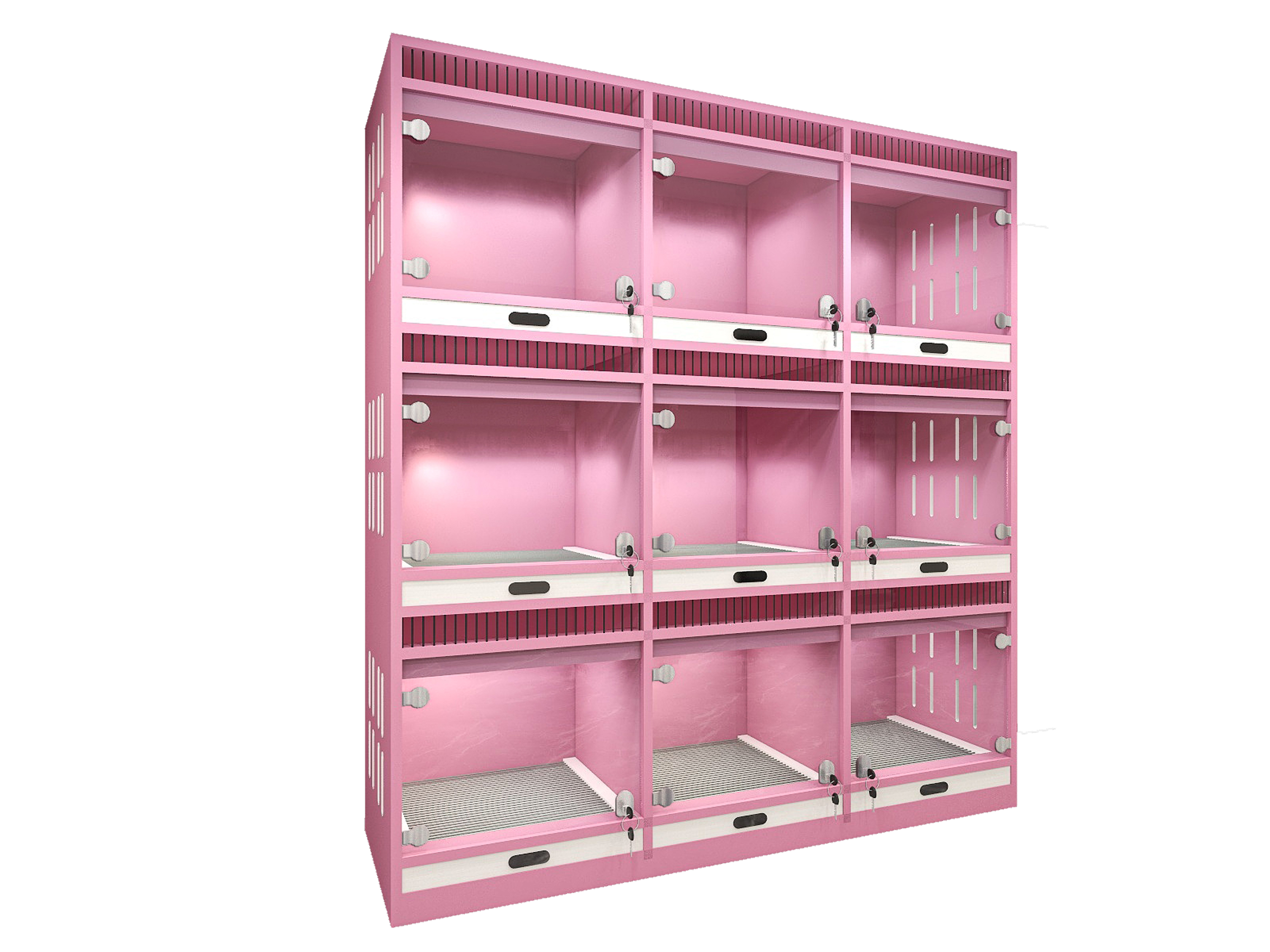 Dog Cat Cage Villa Panoramic High Transparent Glass Dog Display wooden dog house outdoor Cabinet Separate Exhibition Rooms