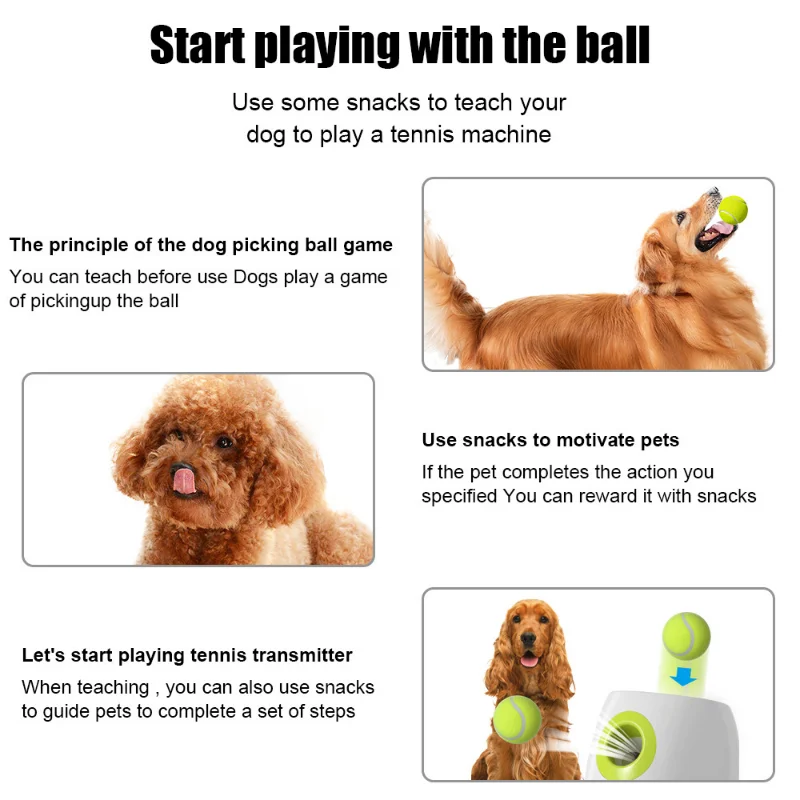 MIAODOUPET Tennis Launcher Automatic Throwing Machine Pet Ball Throw Device 3/6/9m Section Emission with 3 Balls Dog Training