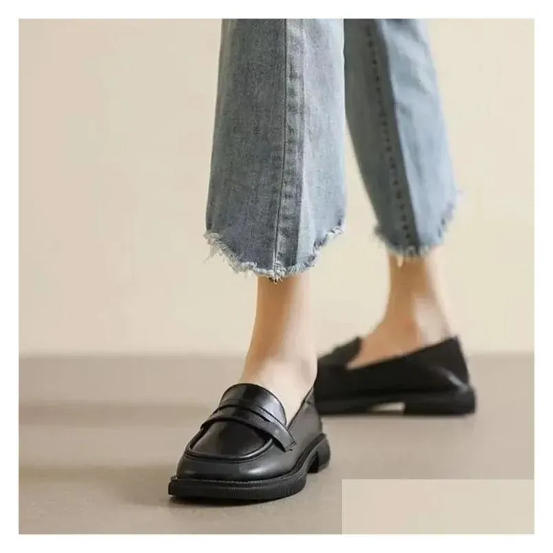 Dress Black Leather Womens Loafers Platform Slip On For Women Spring British Casual shoes Flats Shoe Woman Low Heels 43 240713 Drop Deliver Dhzvo 2411
