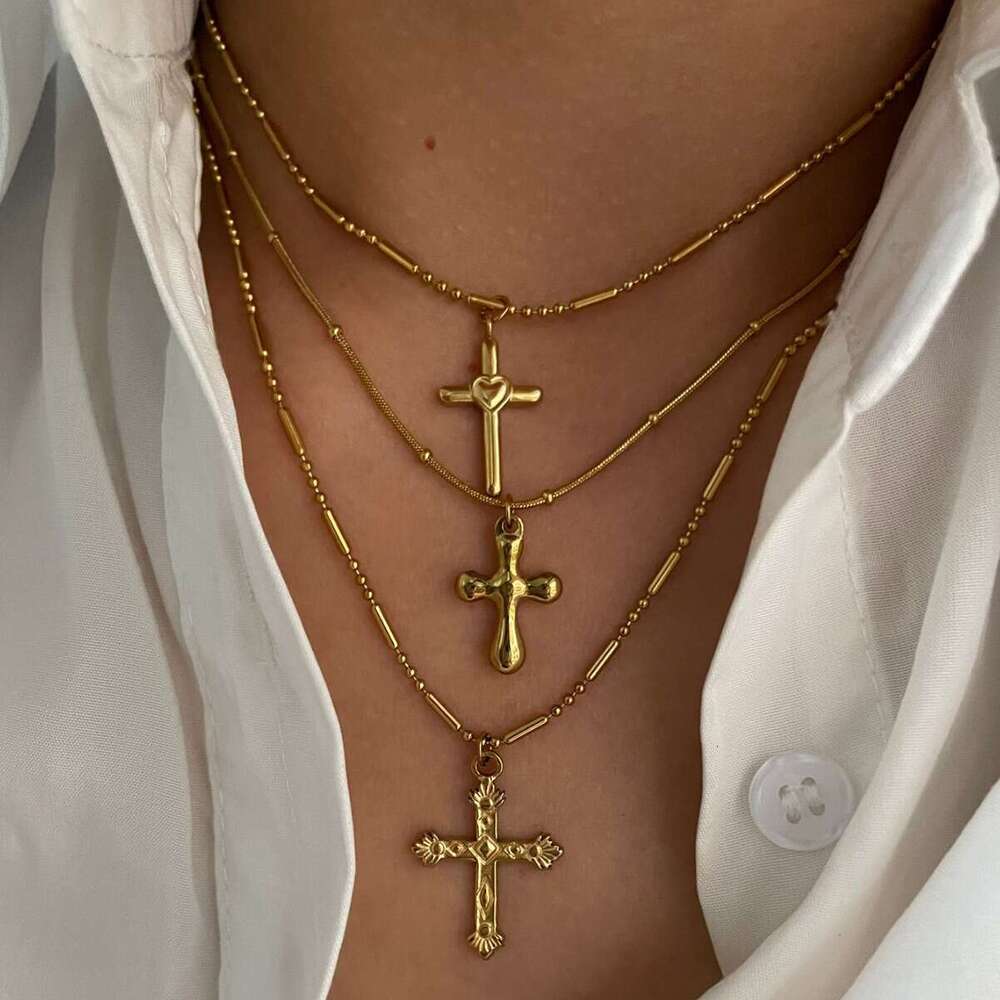 Necklace new stainless steel cross pendant with simple design personalized fashion trend,women's Christmas gifts