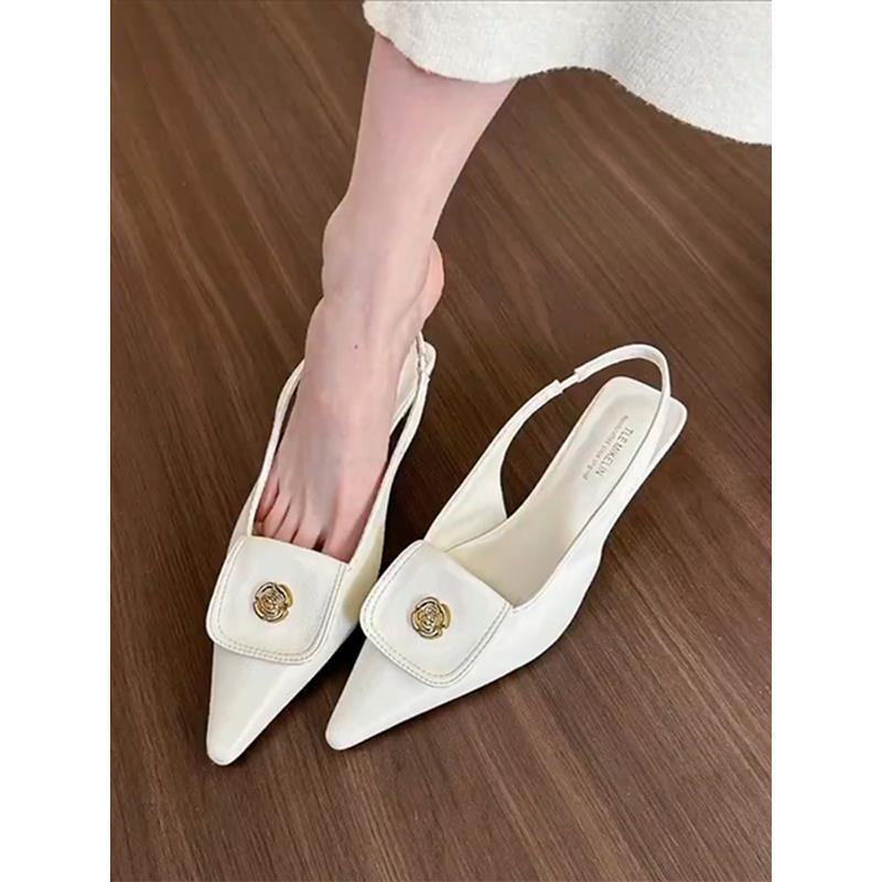 Spring Mountain Camellia Pointed Baotou Sandals for Women Spring and Summer New High Heels for Women Thin Heels Short Heels