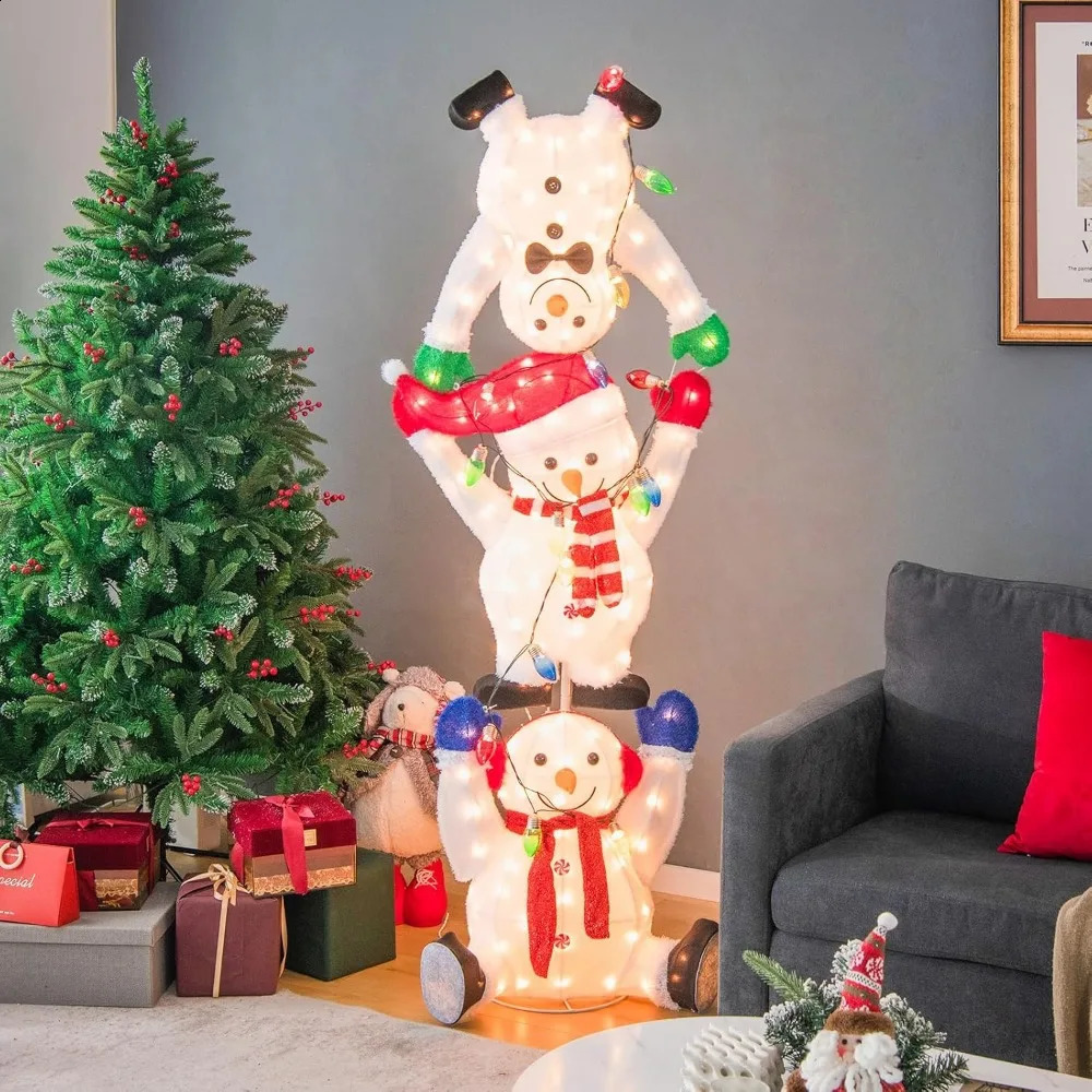 56foot Christmas stacked snowman with pre installed LED lights string outdoor yard decoration 241014