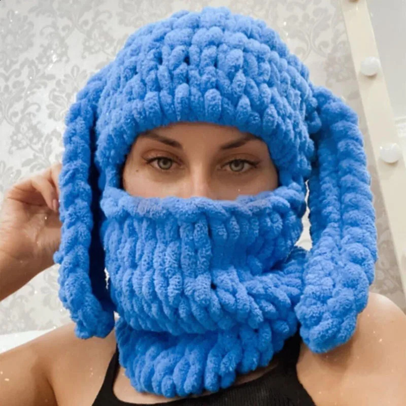 Womens Bomber Hats Winter Plush Hat Cute Balaclava with Bunny Ears Funny Hat for Skiing Hiking Autumn Creative Warm Beanies 241009