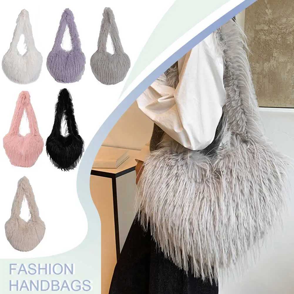 Ladies Heart Shape Plush Underarm Bag Large Capacity Fashion Tote Solid Color Fluffy Handbag Hasp Closure Furry Purse 241015