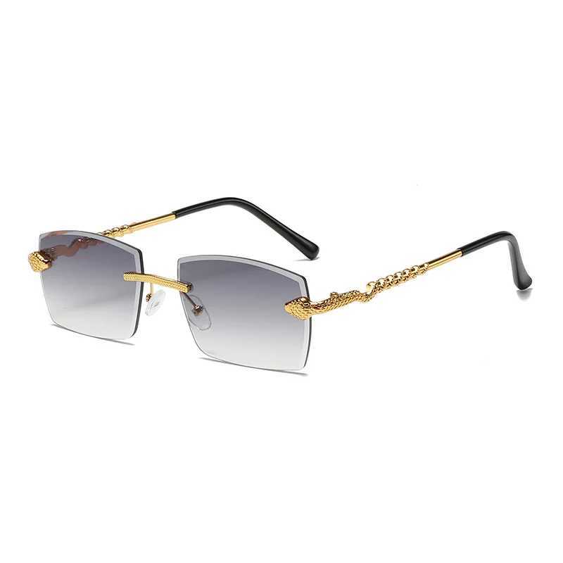 New polygonal frameless sunglasses for women retro snake decoration transparent ocean lens glasses mens sunglasses UV400 shade W241015