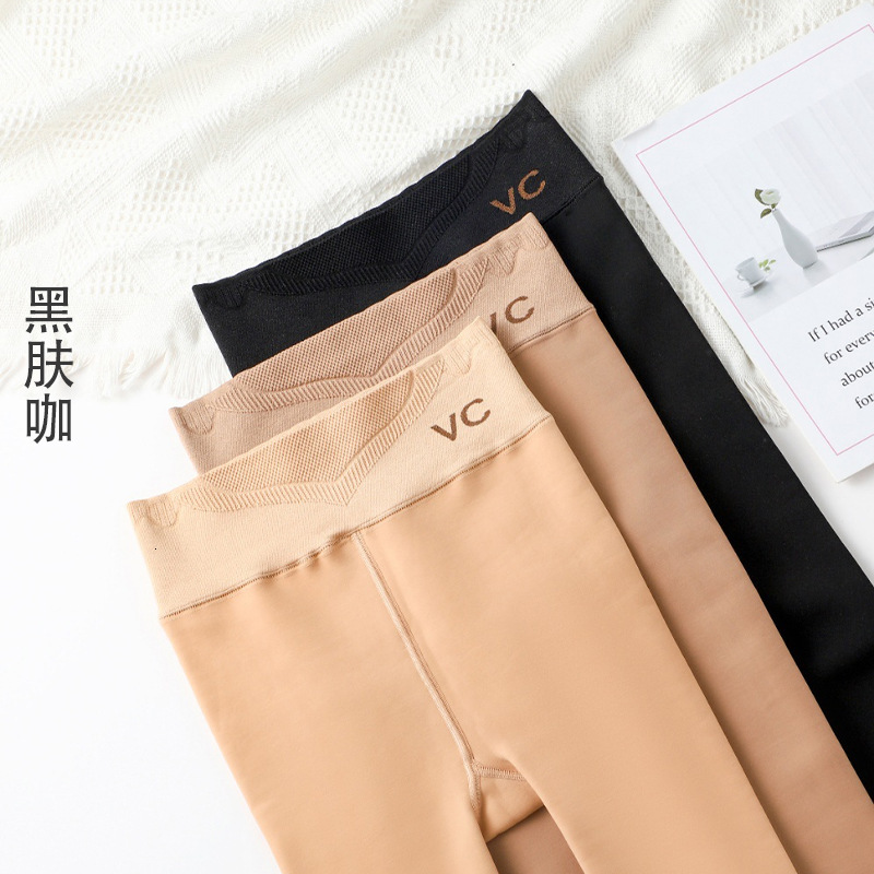 2025 New Designer Autumn Winter Colors Naked Hip Lifting with Plush Thickened Natural Leather Tight Pants Pantyhose fashion Women s Bare Leg Artifact 