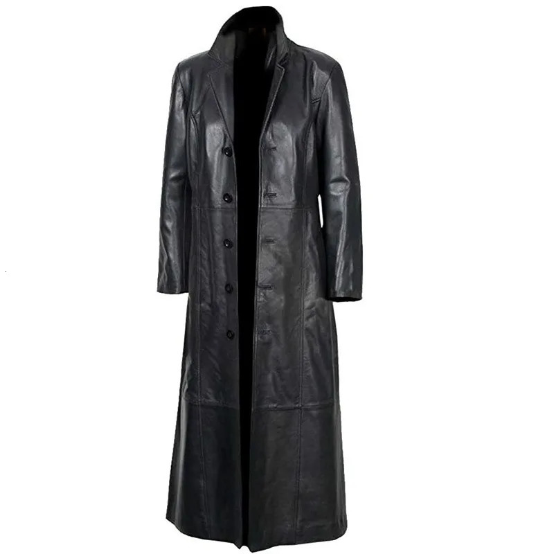 Mens Coats PU Leather Trench Jacket Spring Fall Winter Top Slim Korean Streetwear Gothic Moto Biker Punk Outwear Men Clothing 240930