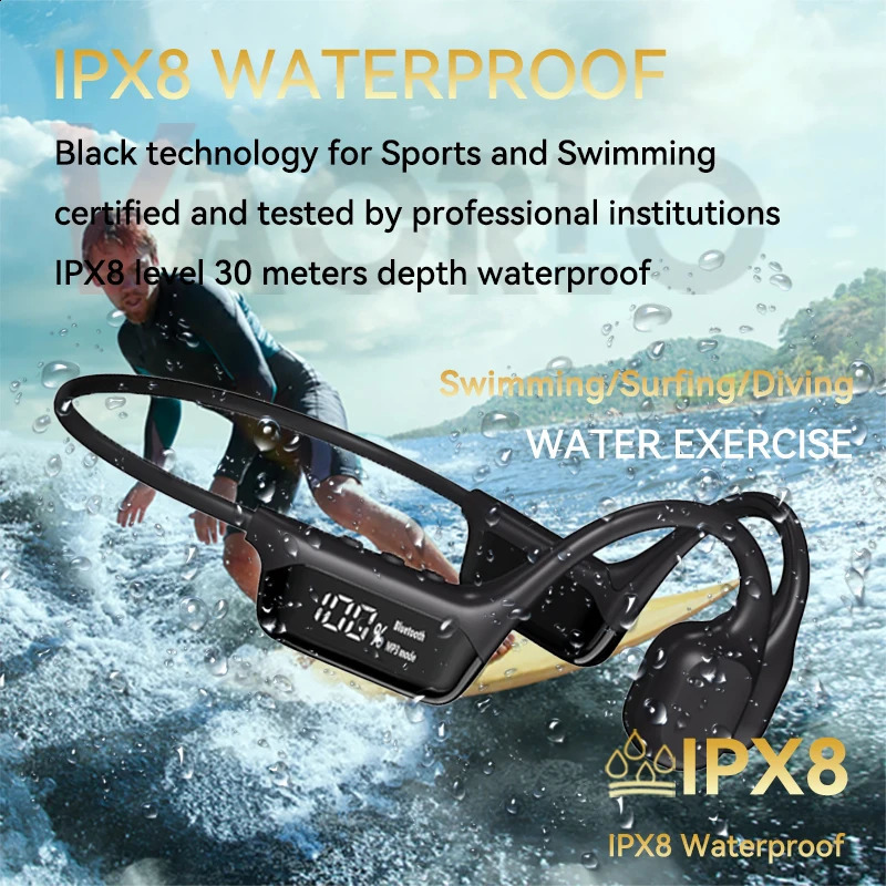 IPX8 Waterproof Swimming Bone Conductive Earphones Bluetooth 5.4 Low Frequency Wireless Earphones MP3 32GB Player Loop Fitness Earphones 241009