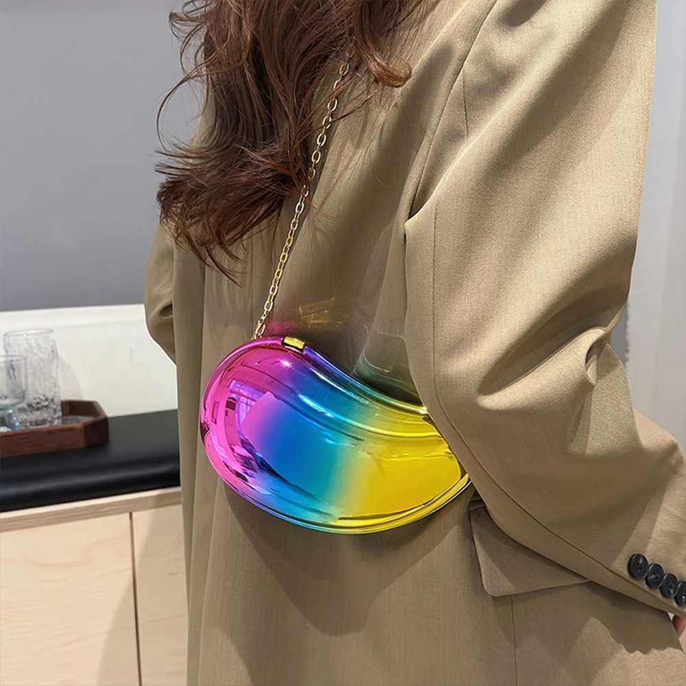 Ladies Sparkly Acrylic Clutch Purse Chain Shape Shoulder Bag Metallic Evening for Party Prom 241015