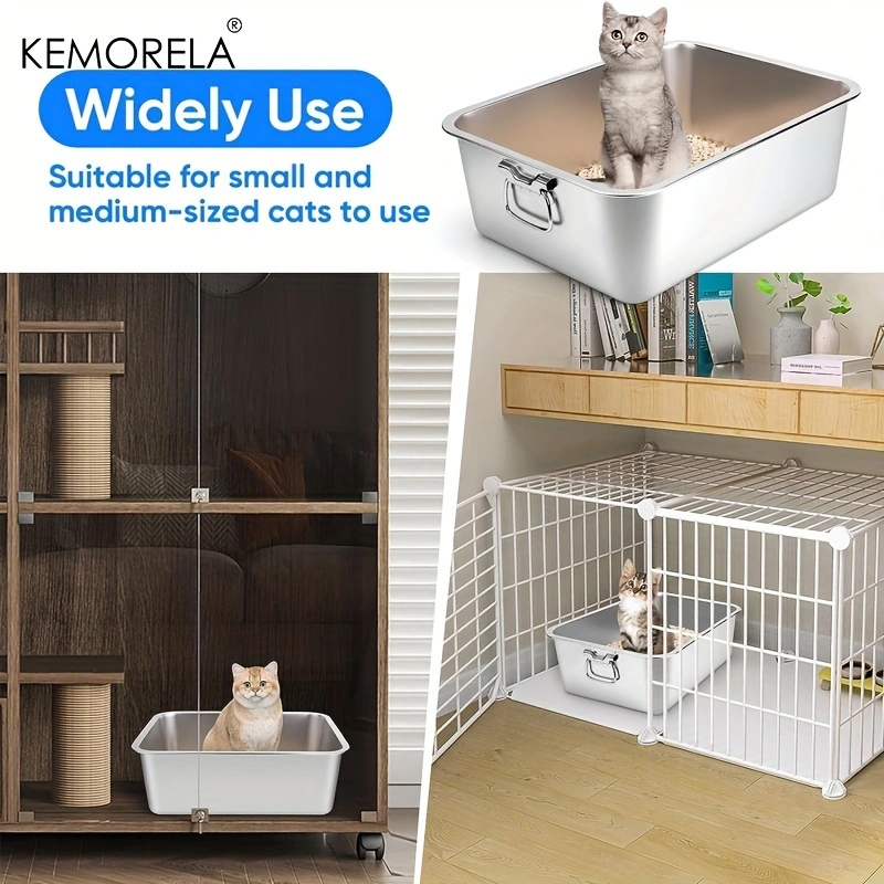 Large Litter Tray With Handles Durable Stainless Steel Litter Box Spacious Low Entry Design For Easy Access To Pet Accessories