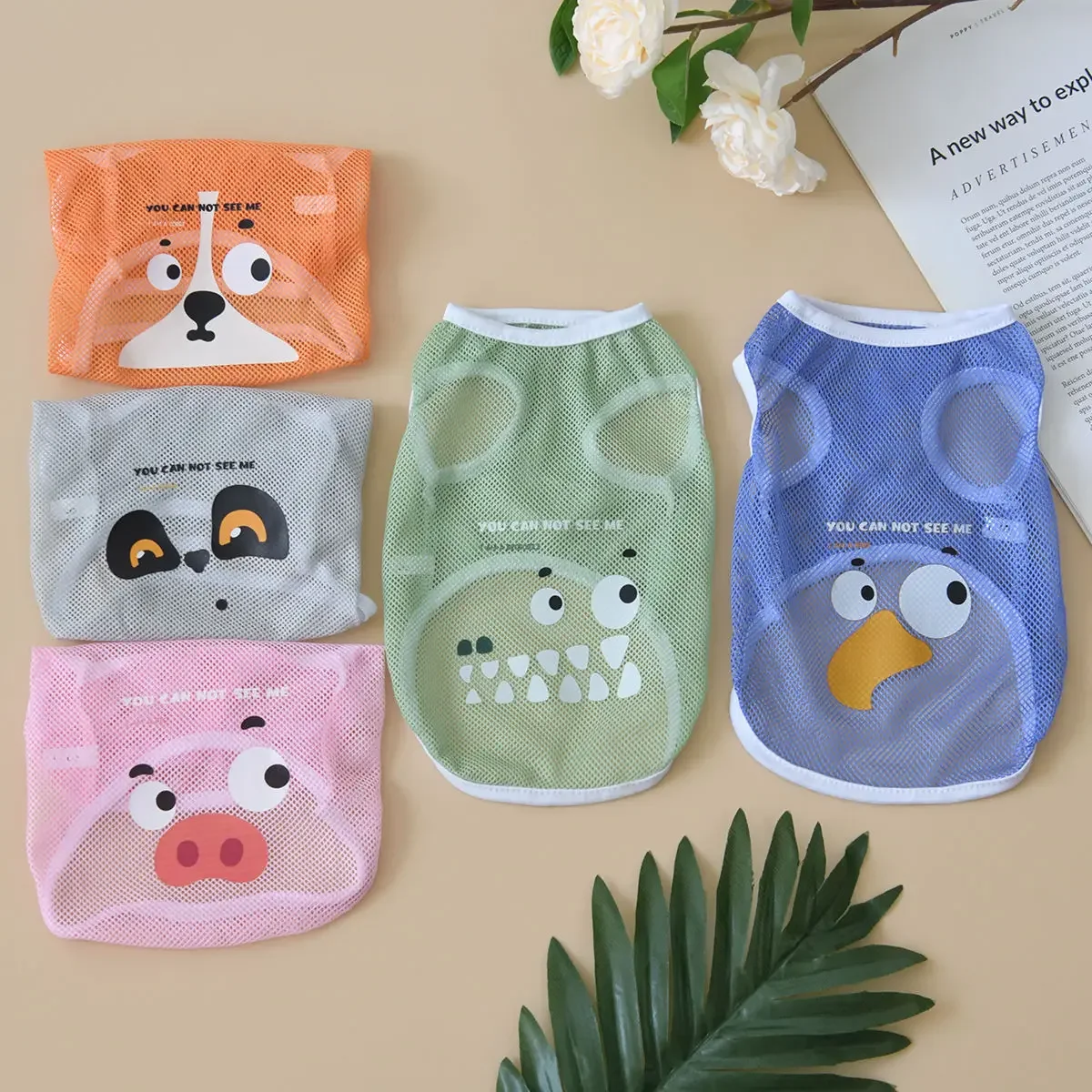Pet Dog Clothes Summer Cool Mesh Dog Vest Bichon Frise Corgi Teddy Thin Breathable Cartoon Print Vest XS-6XL Puppy Cat T Shirt