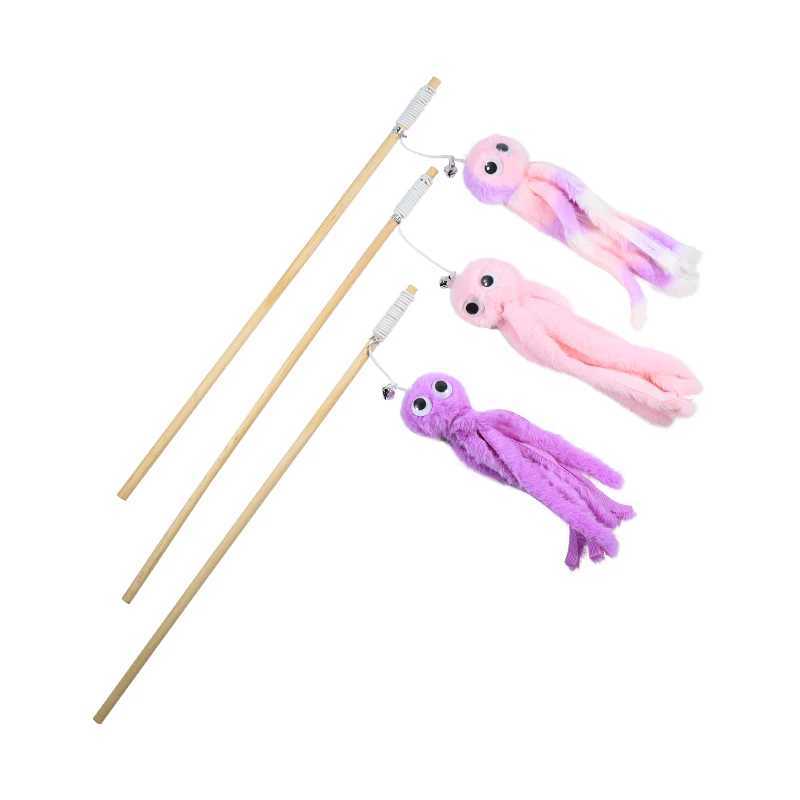 Pet cat toy Plush octopus shaped wooden cat-teasing stick with bellC241014