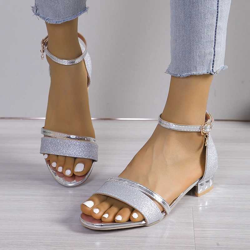 Womens Sandals 2024 Summer New Fashion Crystal Party Shoes Womens Comfortable Open Top Thick Foot Sandals Y241014