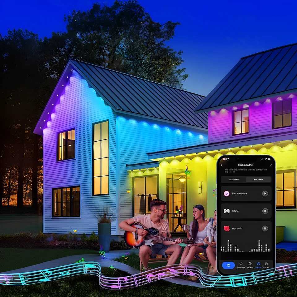65 foot permanent outdoor Eaves LED string light application controls external RGBIC color change light strip DIY scene mode lighting X241015