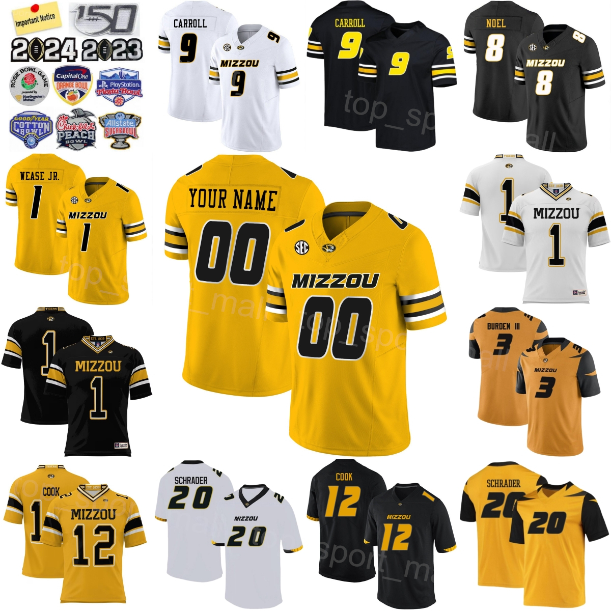 Women Men Youth College Football Missouri Tigers Jerseys University 12 Brady Cook 20 Cody Schrader 8 Nate Noel 9 Marcus Carroll 3 Luther Burden III 1 Marvin Burks Jr