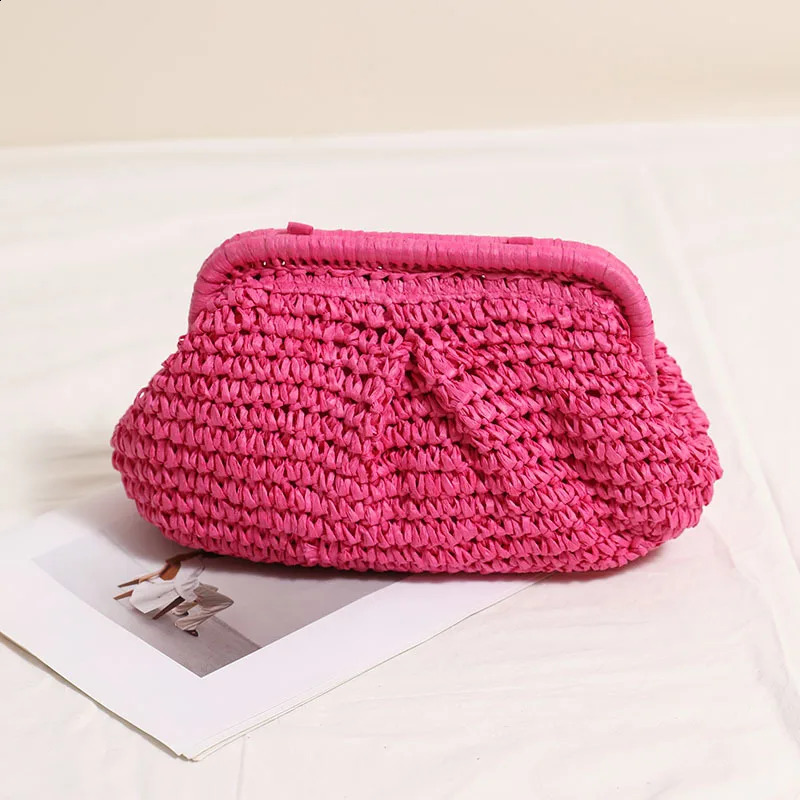 Hand crocheted grass woven cloud handbag with chain strap single shoulder cross bag 241014