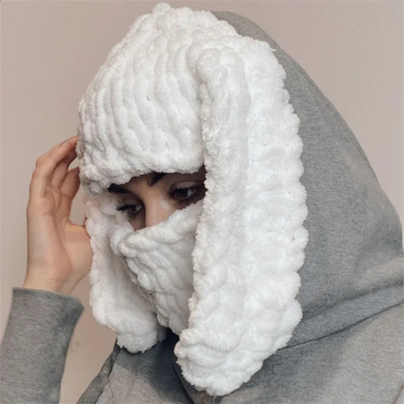 Womens Bomber Hats Winter Plush Hat Cute Balaclava with Bunny Ears Funny Hat for Skiing Hiking Autumn Creative Warm Beanies 241009