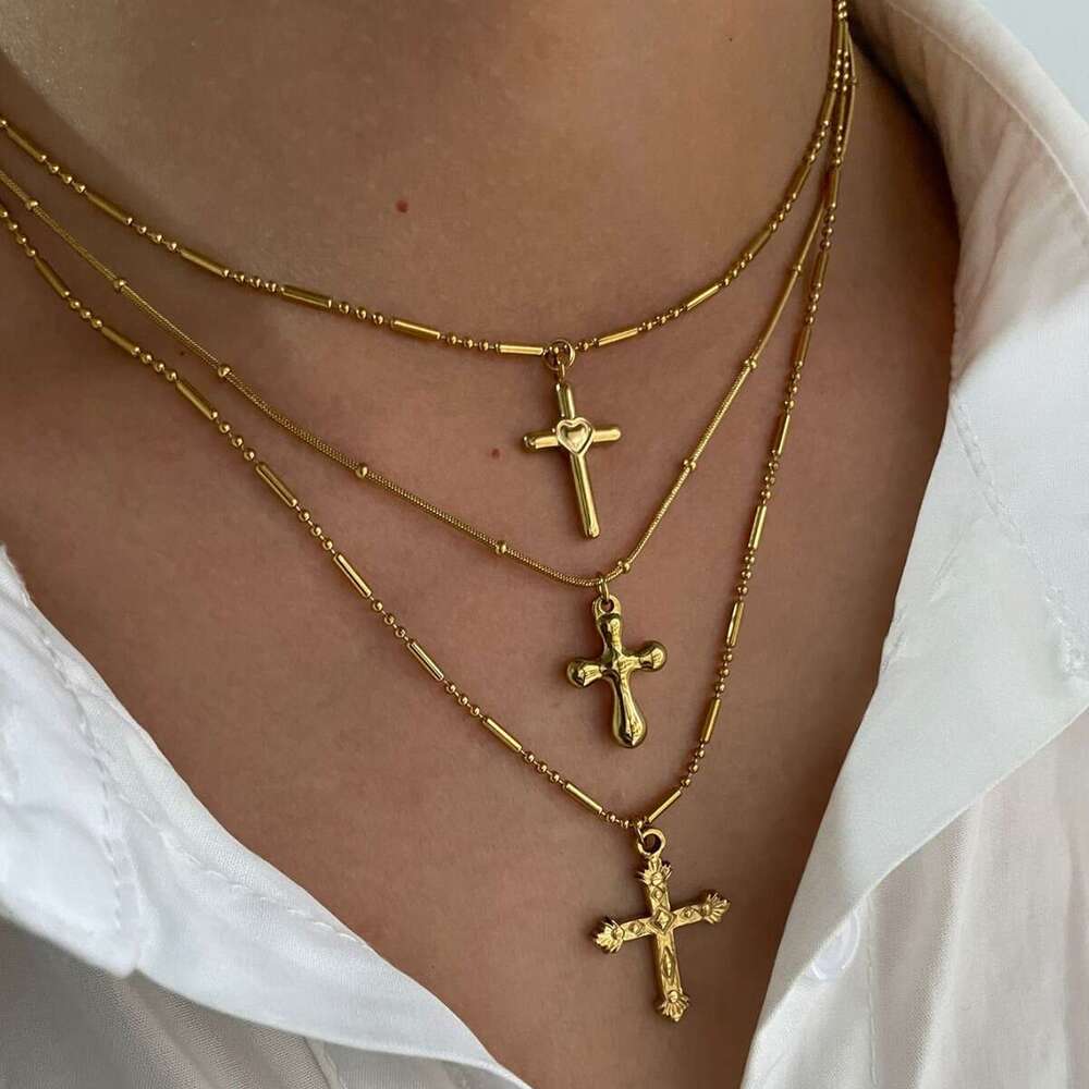Necklace new stainless steel cross pendant with simple design personalized fashion trend,women's Christmas gifts