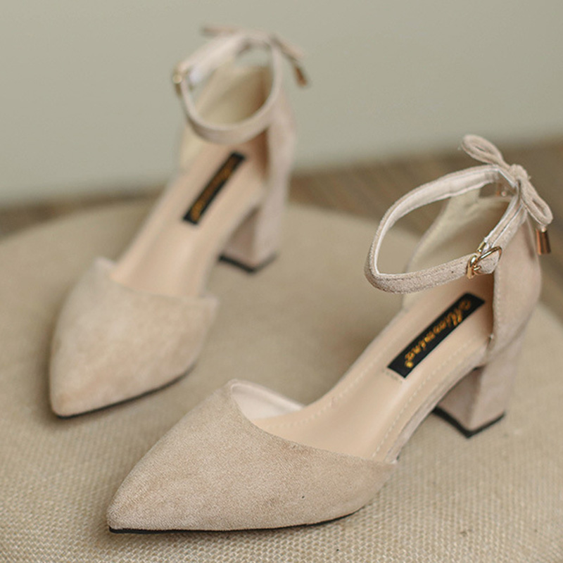 suede leather pointy sandals women ankle strap cover heel gladiator sandalias mujer back bowtie high heels summer shoes woman