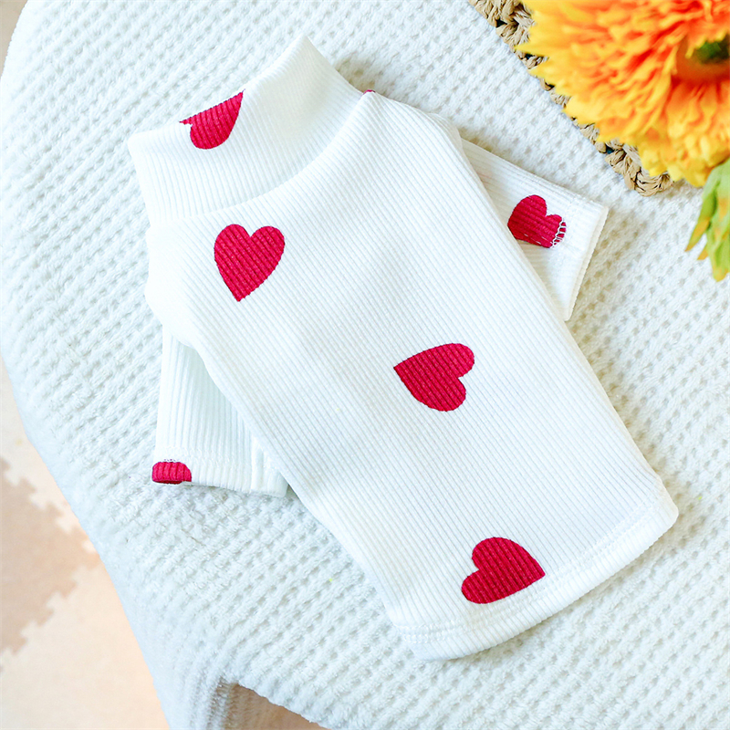 Breathable High Collar Pet Dog Clothes Spring Autumn Bottom Sweatshirt for Cats Lovely Heart Print Chihuahua York Dog T Shirt