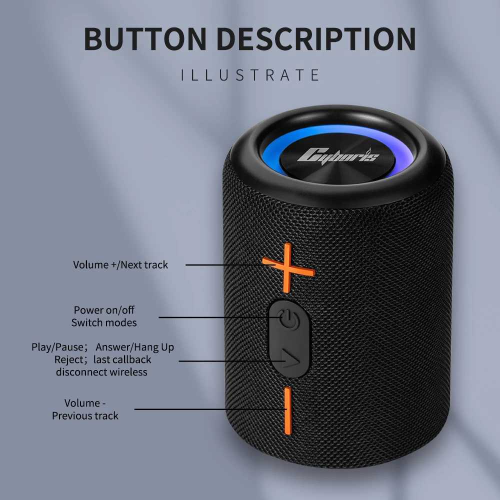 Cyboris S10 Removable Bluetooth Speaker 3D Stereo Bass Portable Speaker IPX6 Waterproof Suitable TWS Suspension Box Color Light CL241015