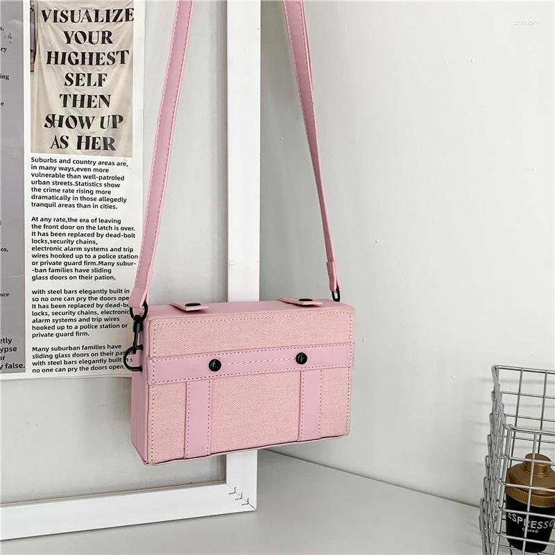 Bag Boys Stylish Small Satchel Korean Style Trendy Brand Denim Box Street Fashion Hip Hop Disco e369 4