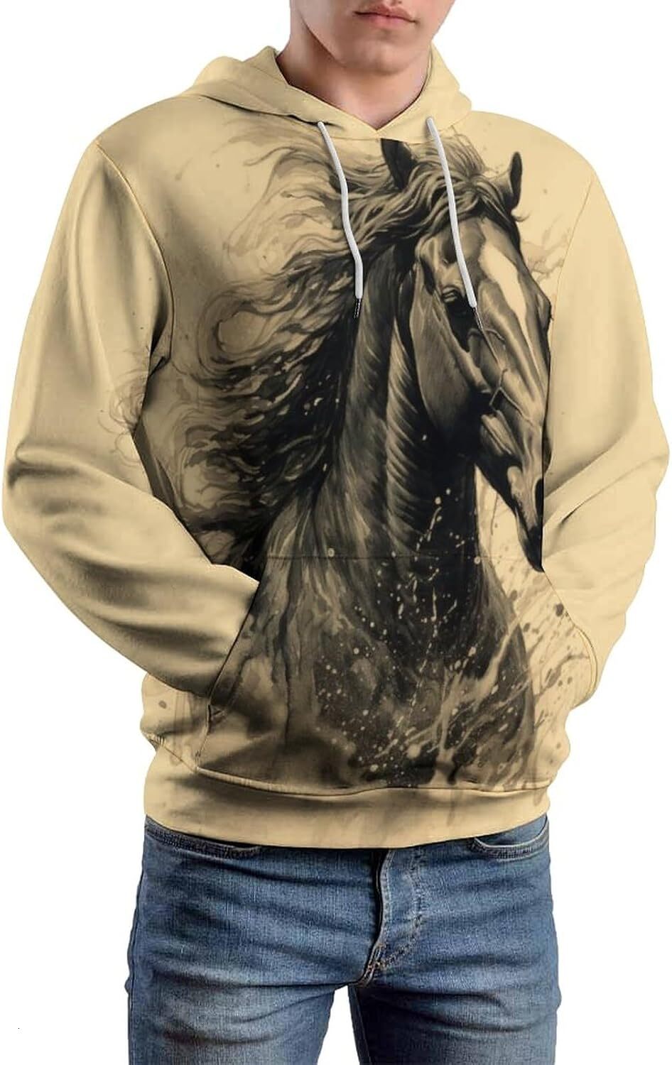 Hoodie for Mens Womens Novelty Vintage Abstract Horse Hoodie Colorful Lightning Animal Horse Lover Pullover Hoodies Graphic Fashionable and Warm