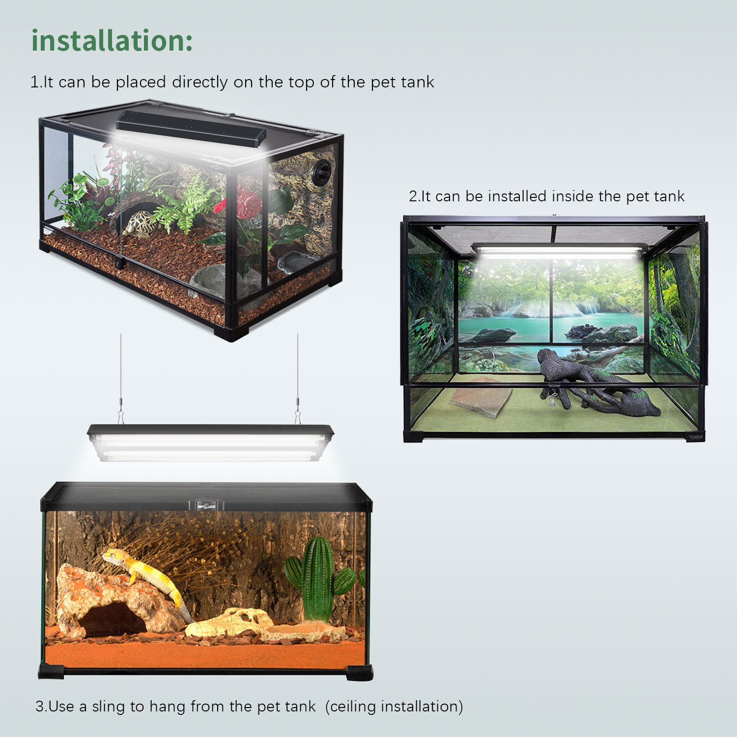 24W 48W Reptile Dual Lamp Fluorescent Bulbs T5 Reptile Lights for Reptile Glass Terrarium