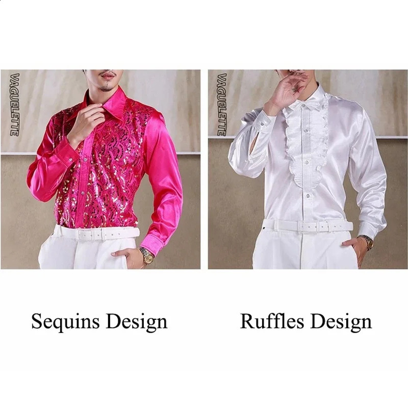 sequin ruffled mens evening gown in red/pink wedding stage costume mens long sleeved S-L 241015