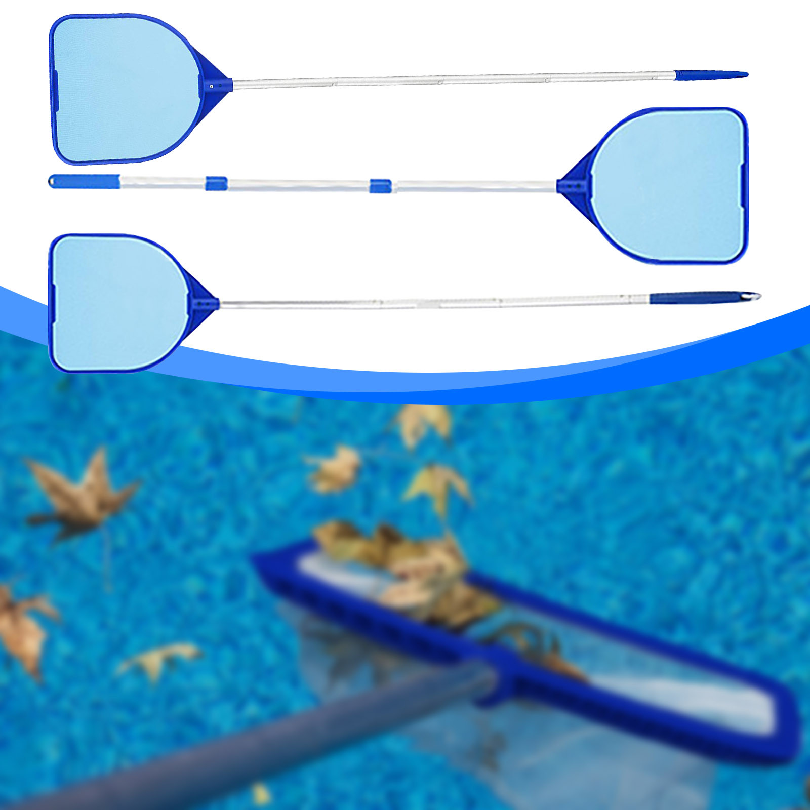 [Elosung]Aquarium Skimmer Net with Telescopic Pole, Leaf Rake Mesh Pool Fish Tanks Accessories Ponds Cleaning Tools