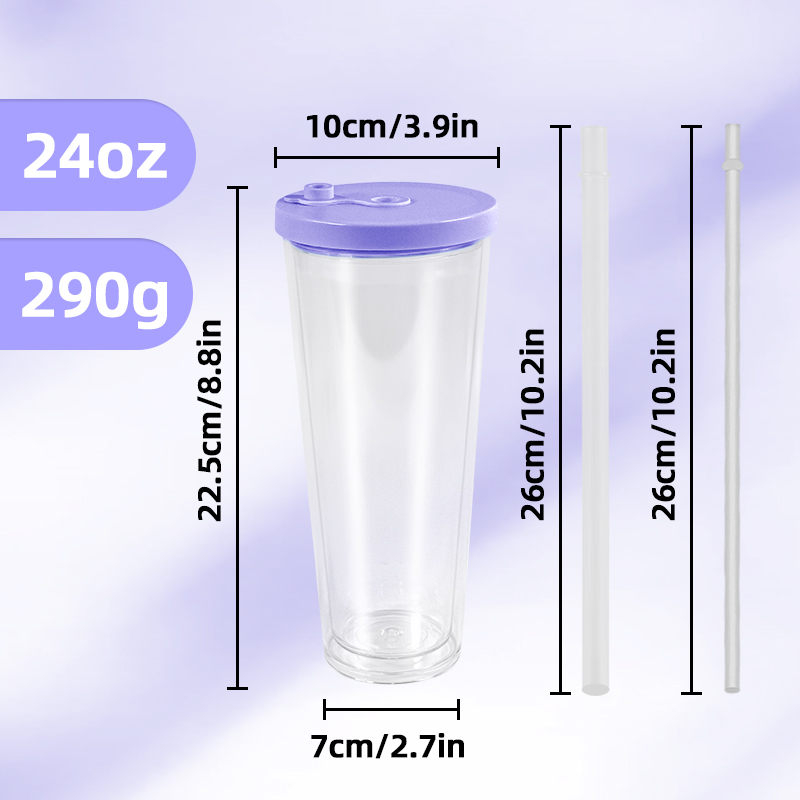 Pre-drilled 12oz 16oz 24oz Acrylic Tumblers with Colored sealing lid and Straws Snow Globe Tumbler Double Wall Clear Plastic Tumblers with hole and pl