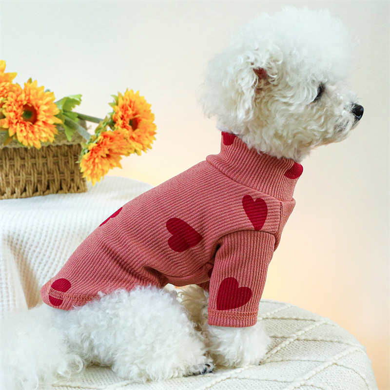 Breathable High Collar Pet Dog Clothes Spring Autumn Bottom Sweatshirt for Cats Lovely Heart Print Chihuahua York Dog T Shirt