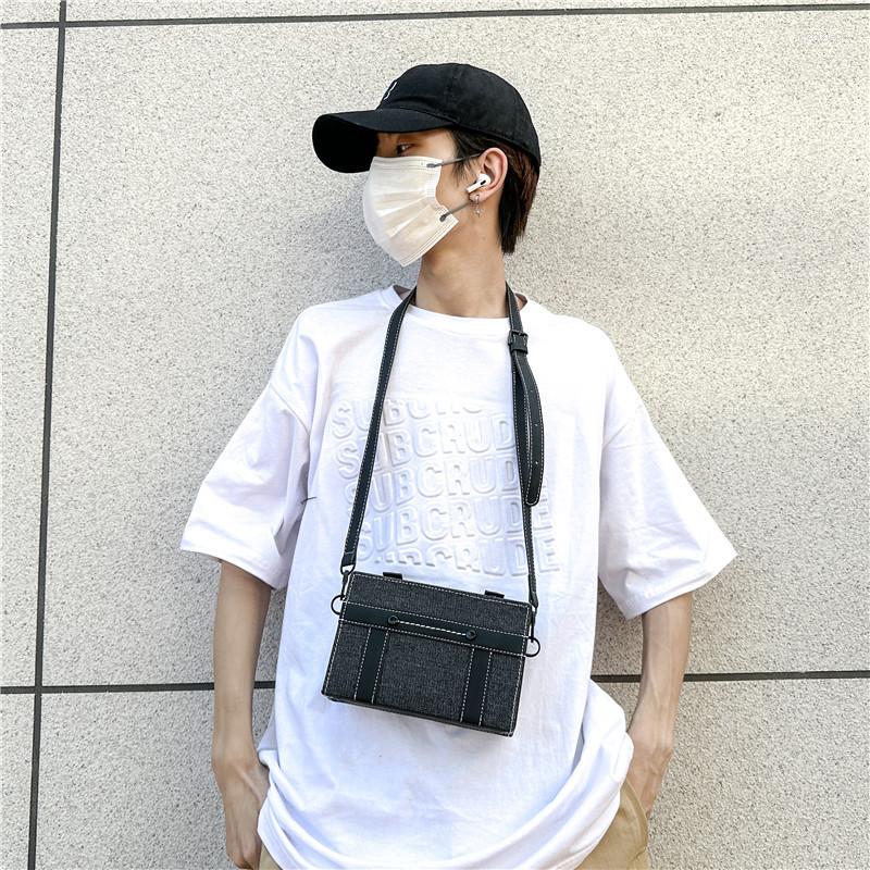 Bag Boys Stylish Small Satchel Korean Style Trendy Brand Denim Box Street Fashion Hip Hop Disco e369 4