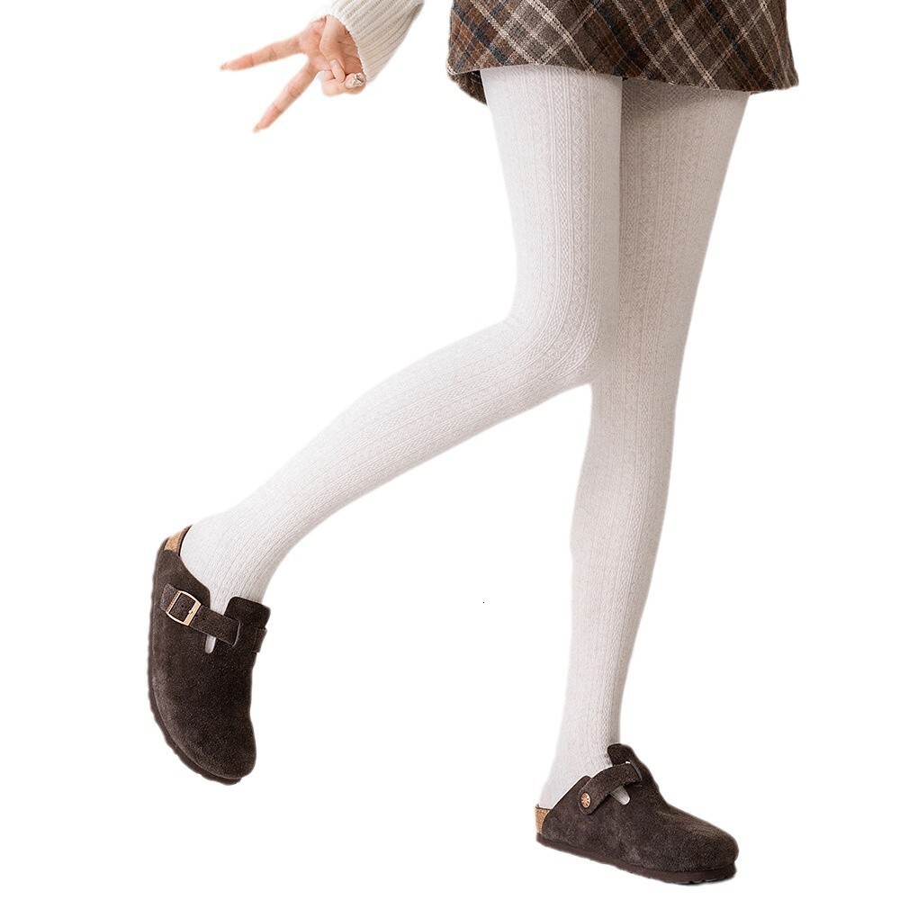 2025 New fashion Designer Autumn Winter Plush Smoked Women s Thick Warm Fried Dough Milk Coffee Bottom Pantyhose Light Grey Silk Socks