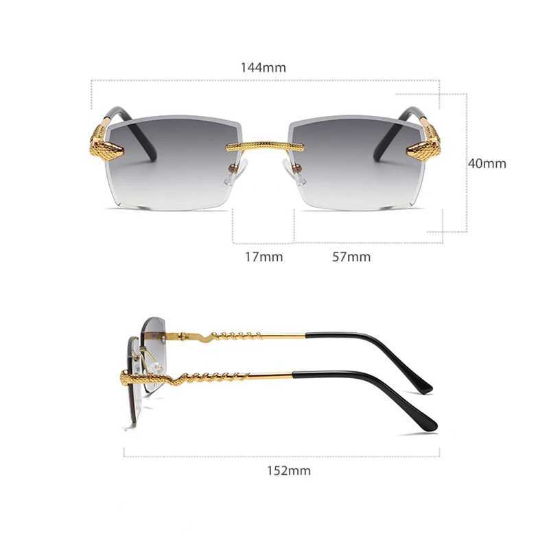 New polygonal frameless sunglasses for women retro snake decoration transparent ocean lens glasses mens sunglasses UV400 shade W241015