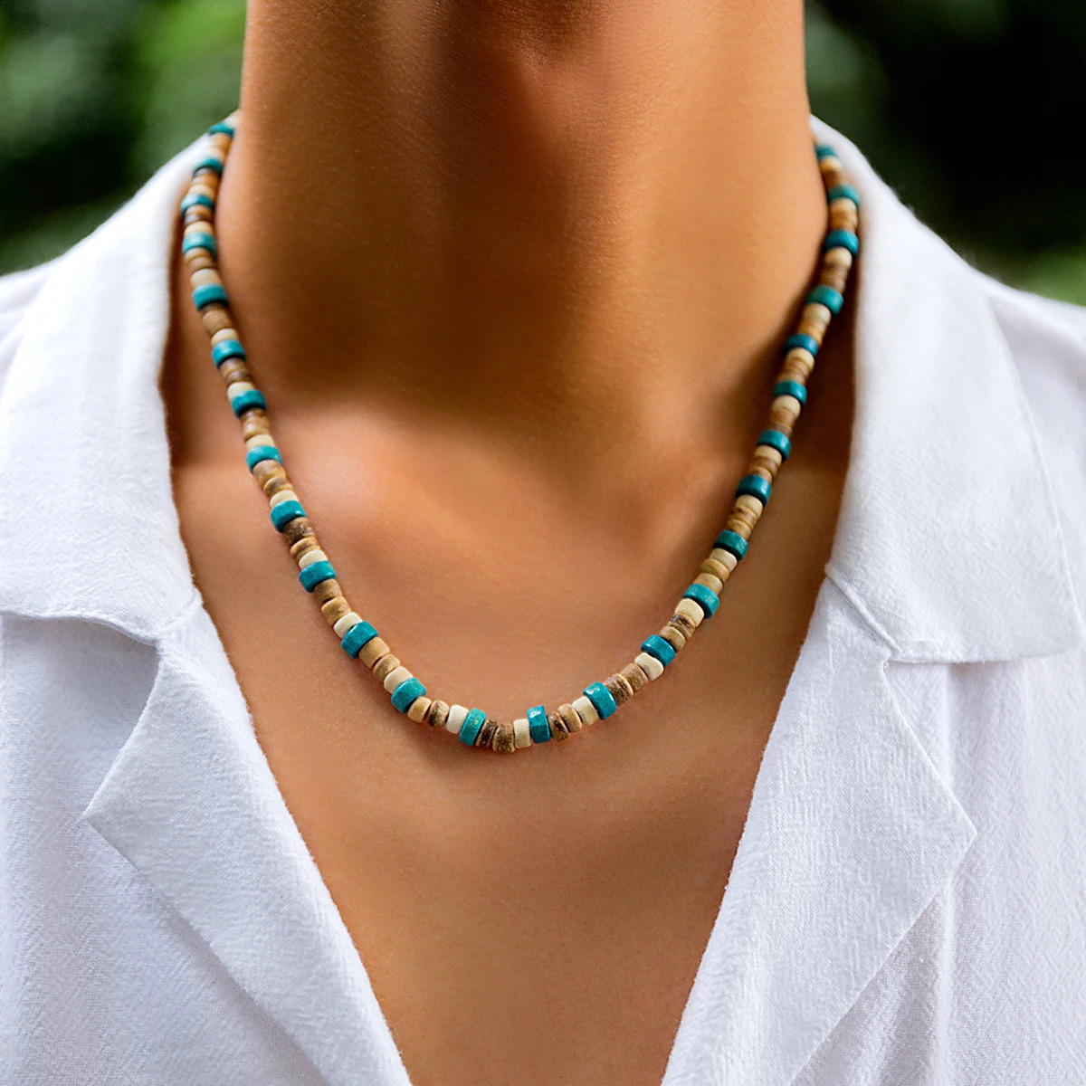 Trendy Small Wood Beads Necklace Men Vintage Short Beaded Chain Choker Necklaces 2023 Fashion Jewelry Collar on Neck Accessories 241010