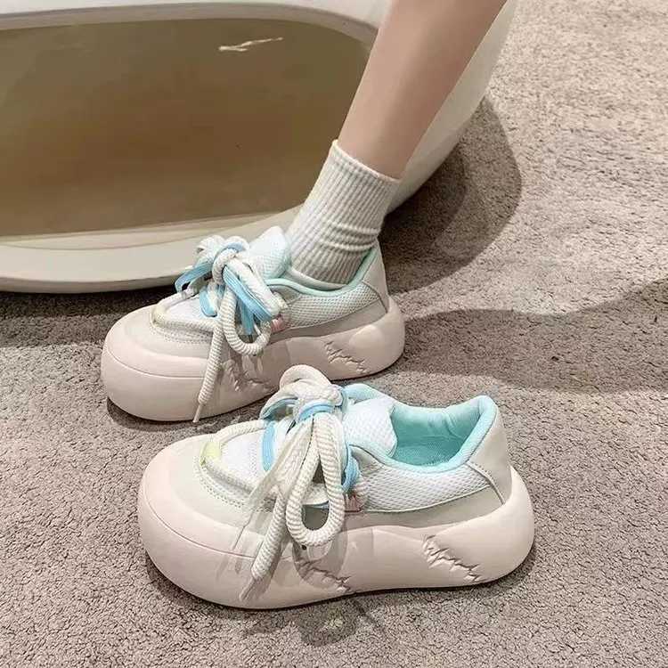 2024 Spring New Korean-Style Small White Shoes for Women Gradual Change Thick-Soled Sports Casual Shoes for Short Stature GirlsLX241015