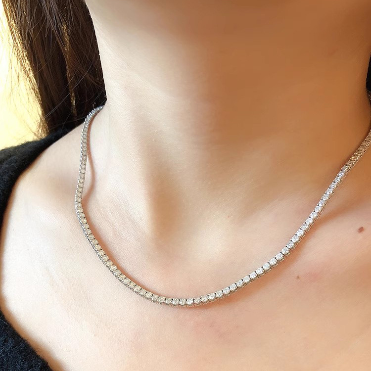 2024 Hip Hop Tennis Chain Pendant Top Sell Vintage Jewelry 925 Sterling Silver Round Cut Cubic Zircon CZ Diamond Party Eternity Women Wedding Necklace