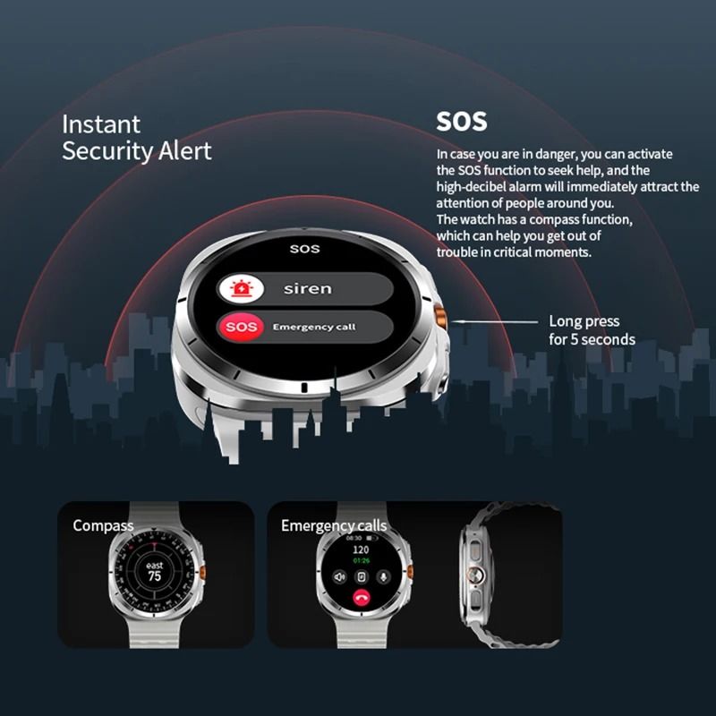 Outdoor Multifunctional Smart Watch Bluetooth Call Fitness Detection Watch 3D Dial Map Navigation Compass Sports Wristband